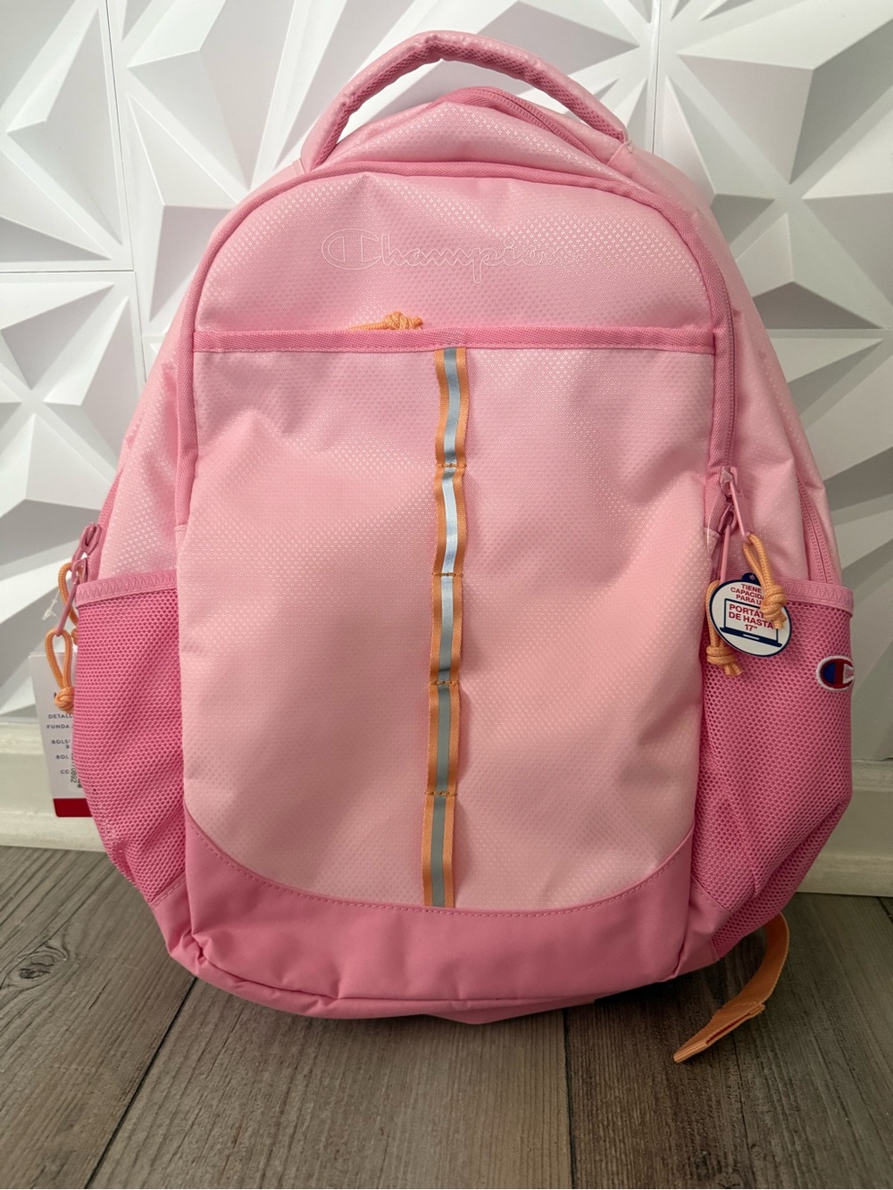 Champion Pink Kids Backpack with Color-Accent Stripe
